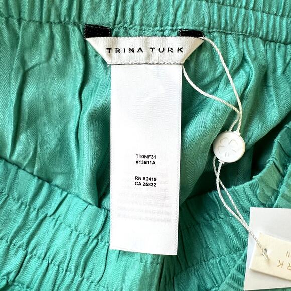 Trina Turk Cascais Wave Split Leg Pants Size Large in Aqua Neon Lime Green - Picture 8 of 12